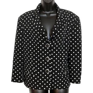Kasper 14 Blazer Black White Polka Dot Button Up Suit Jacket Y2K Style Retro
